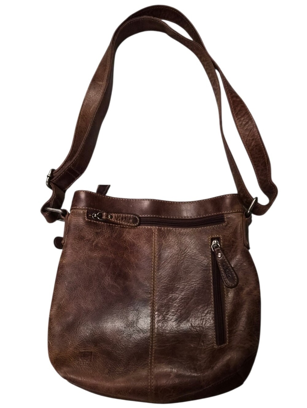 Adrian Klis Brown Genuine Leather Crossbody Shoulder Bag Multi Pocket Organizer